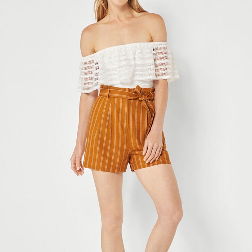 BCBGMAXAZRIA Lace Ruffle Bodysuit